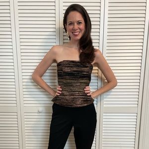 Lavender Brown Strapless Bronze and Black Abstract Peplum Top